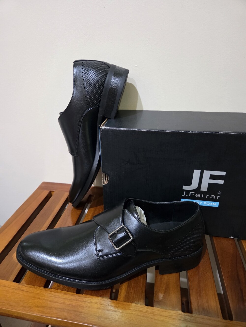 jf j.ferrar Men's Cambrige Black Faux Leather Monk Strap Oxfords Size 9, 9.5 NEW